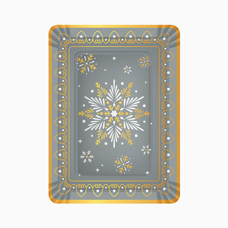 Bandeja Rectangular Cartón Navidad 25 x 34 cm Copo de Nieve Plata y Dorado (1 ud)