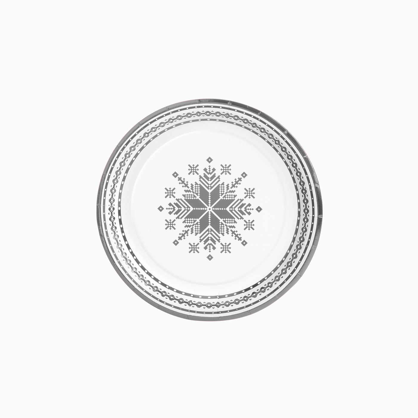 Plato Cartón Llano Postre Navidad Ø18 cm Bordado Plata 8 uds