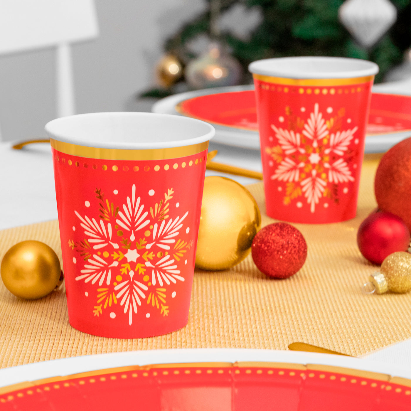 Vaso Navidad 270cc Copo de Nieve Rojo