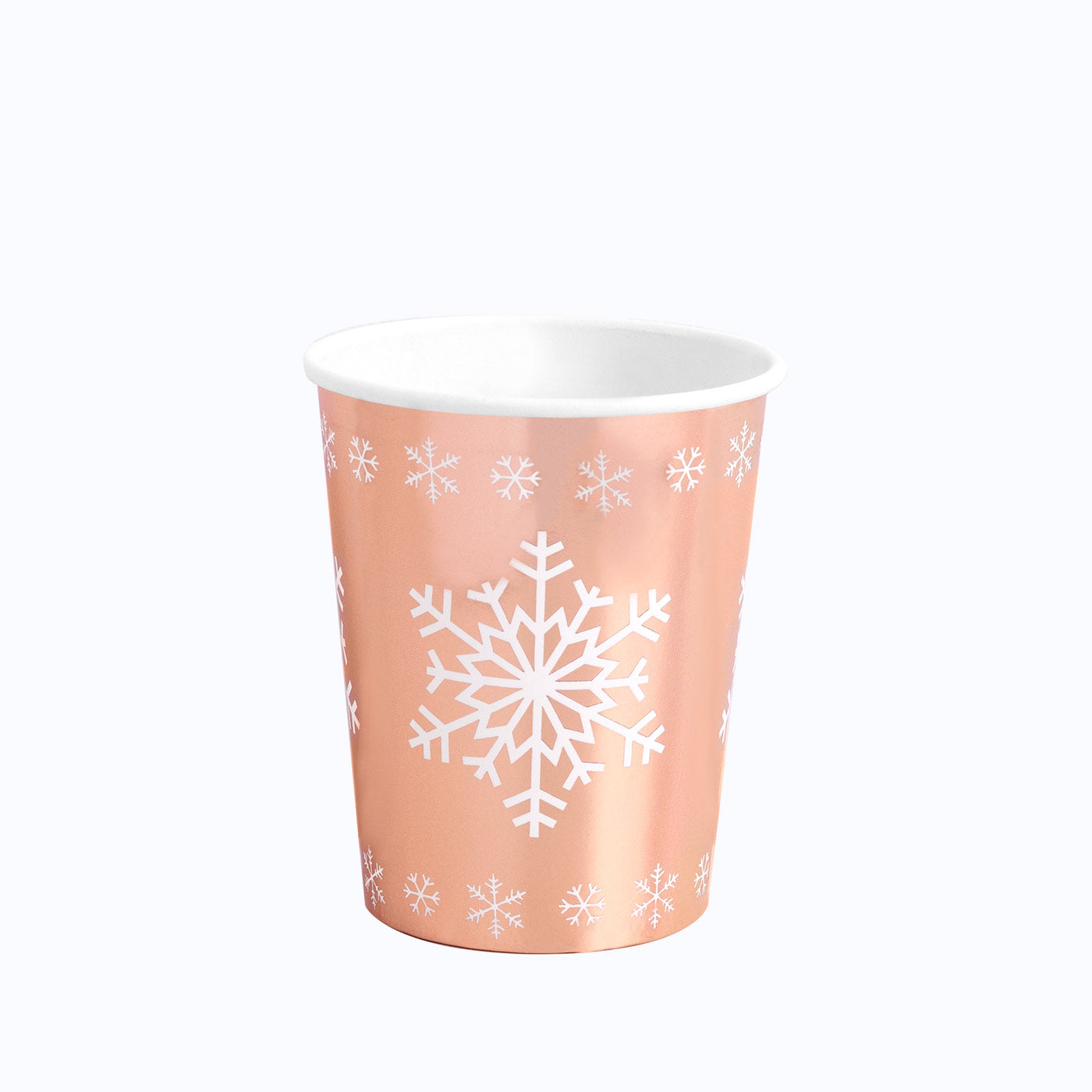 Vaso Navidad Cartón 270cc Copo de Nieve Metalizado Oro Rosa 6 uds