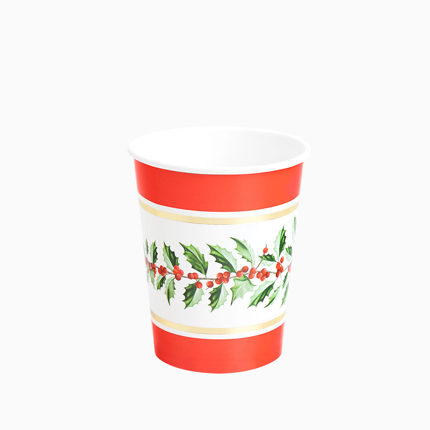 Vaso Cartón 270cc Rojo Metalizado Navidad Acebo 6 uds