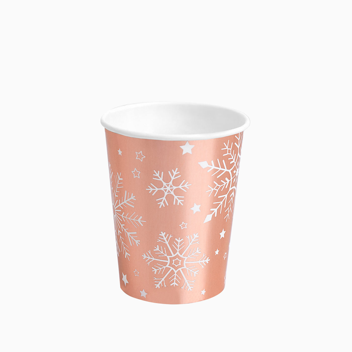 Vaso Navidad Cartón 270cc Copo de Nieve Metalizado Oro Rosa 6 uds
