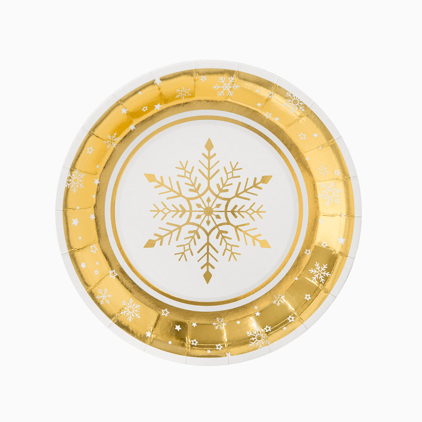 Plato Cartón Llano Navidad Ø 23 cm Copo Nieve Oro