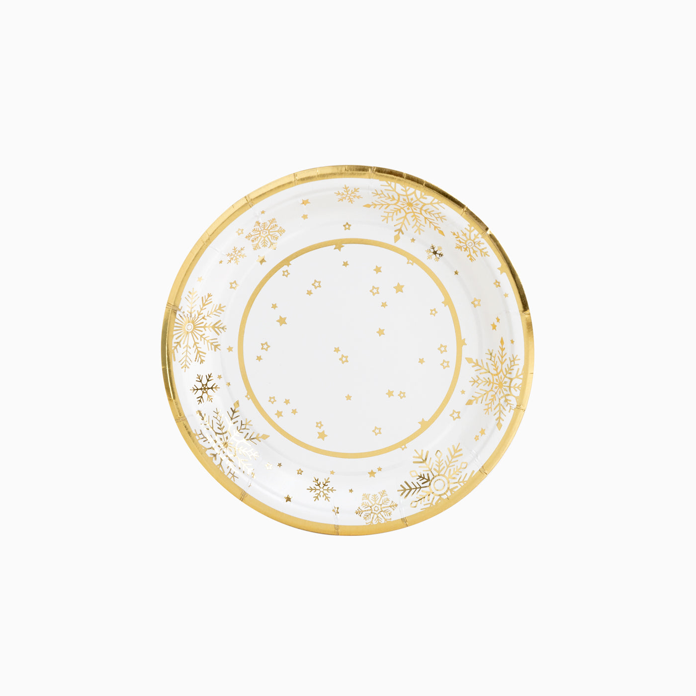 Plato Postre Navidad Copo de Nieve Oro