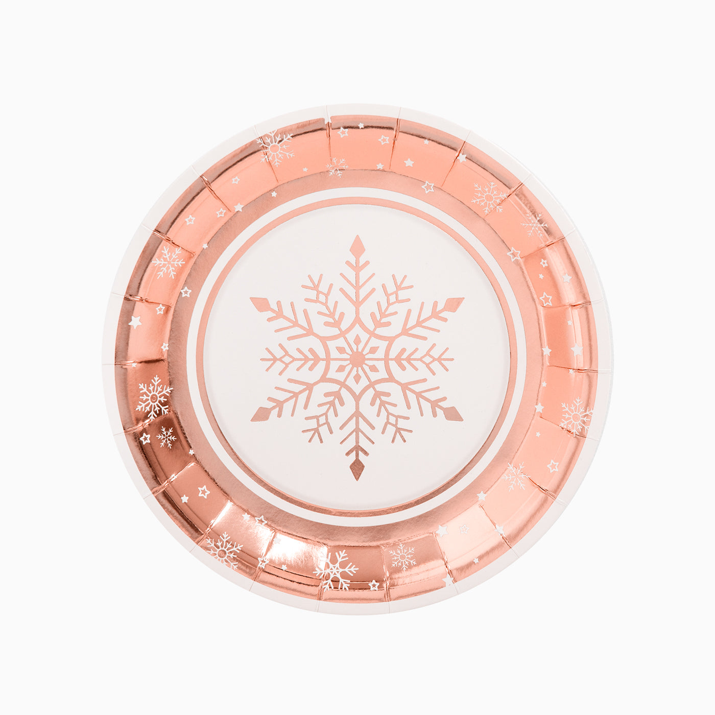 Plato Cartón Llano Navidad Ø 23 cm Copo Nieve Oro Rosa