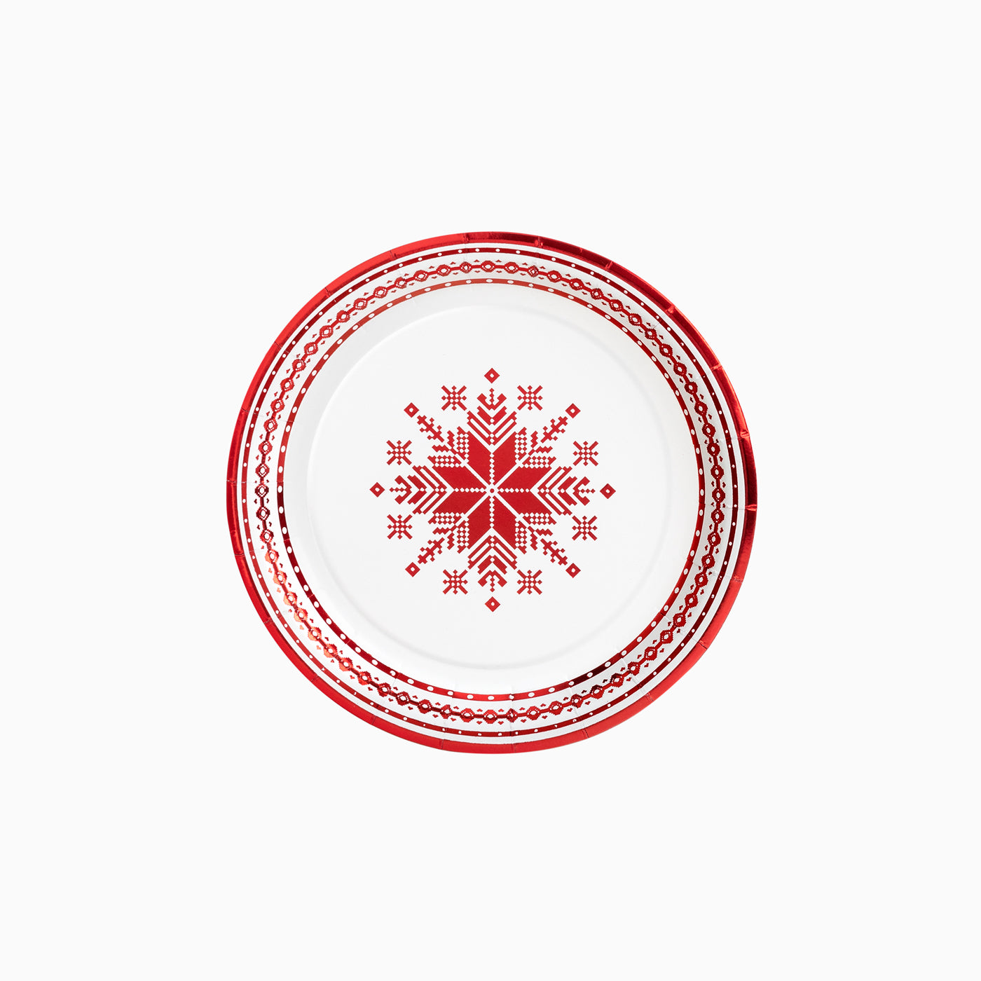 Plato Cartón Llano Postre Navidad Ø 18 cm Bordado Rojo