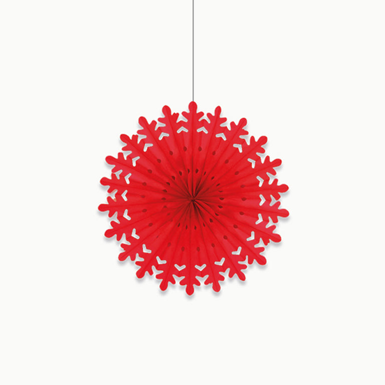 Abanico Papel Pequeño Snowflakes Rojo