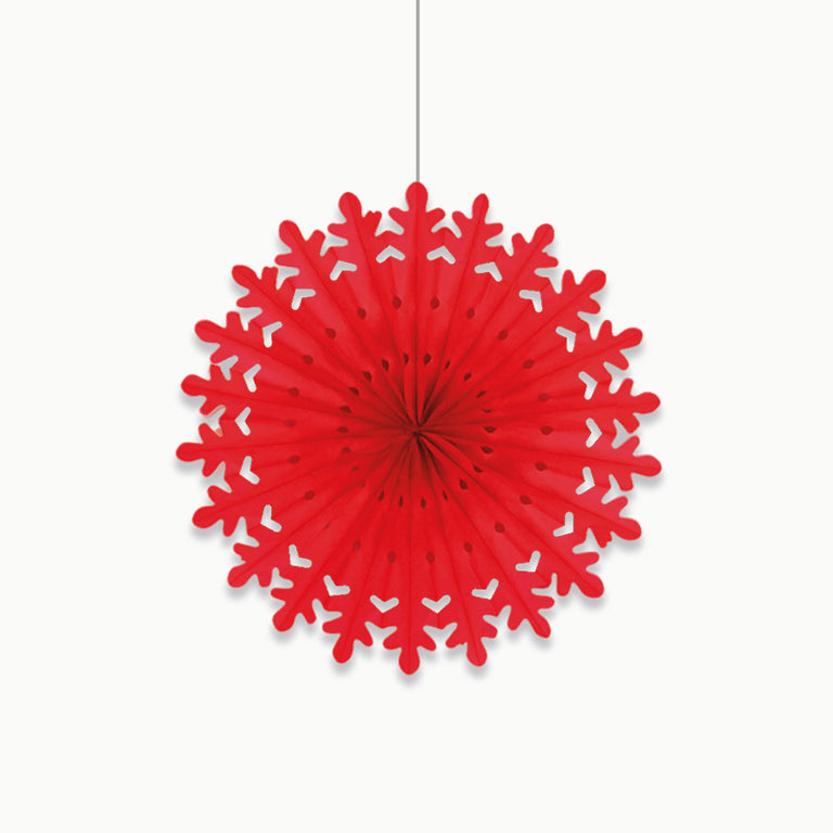 Abanico Papel Mediano Snowflakes Rojo