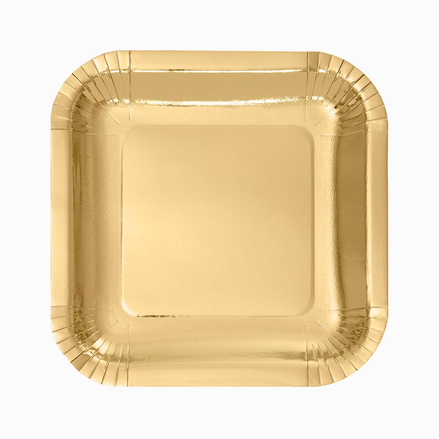 Plato Cartón Llano Cuadrado Metalizado 23 x 23 cm Oro 10 uds