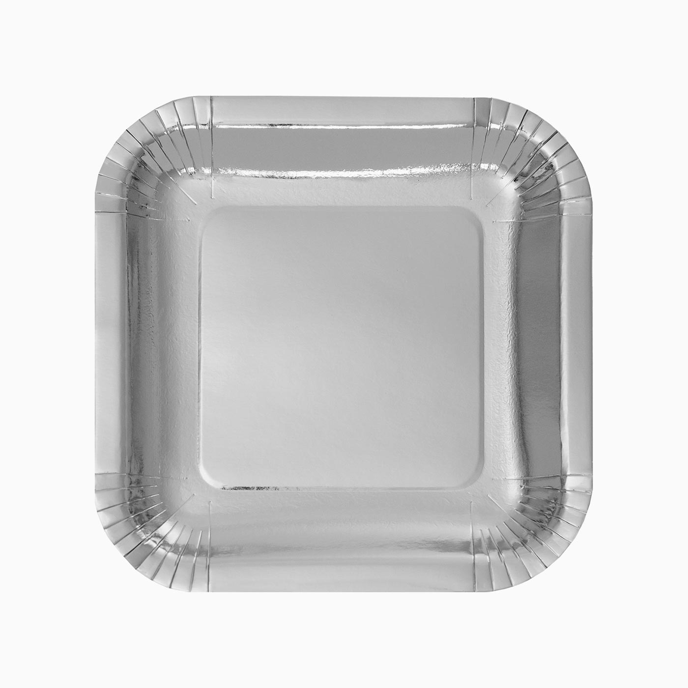 Plato Cartón Llano Cuadrado Metalizado 20 x 20 cm Plata 10 uds