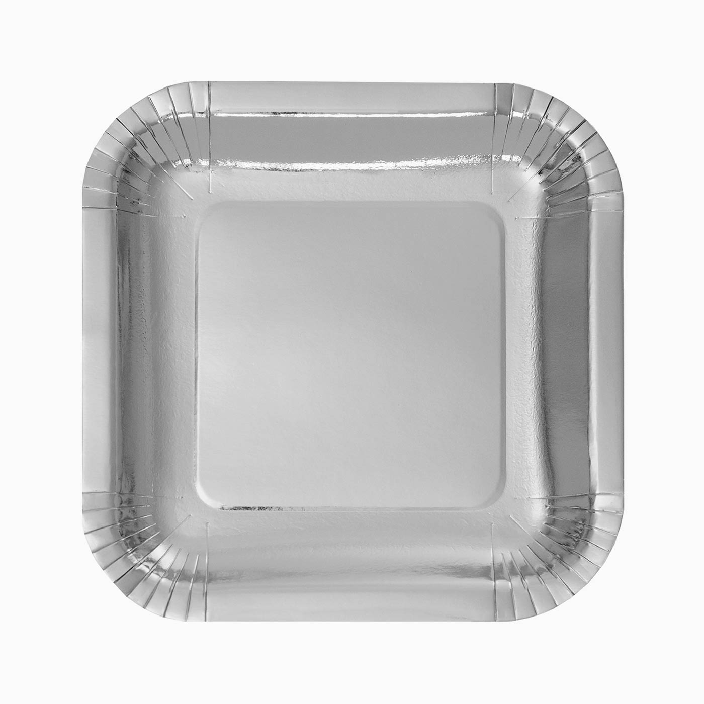 Plato Cartón Llano Cuadrado Metalizado 23 x 23 cm Plata 10 uds
