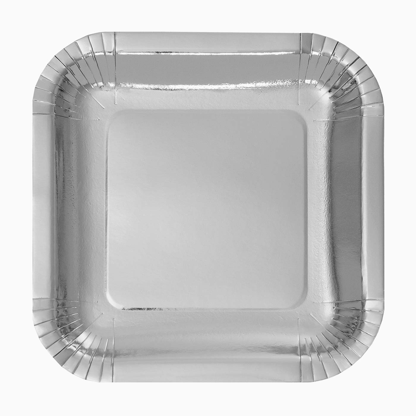 Plato Cartón Grande Cuadrado Metalizado Plata