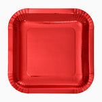 Plato Llano Cuadrado Cartón Metalizado 26 x 26 cm Rojo (4 uds)