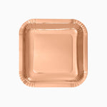 Plato Llano Cuadrado Postre Cartón Metalizado 18 x 18 cm Oro Rosa (12 uds)