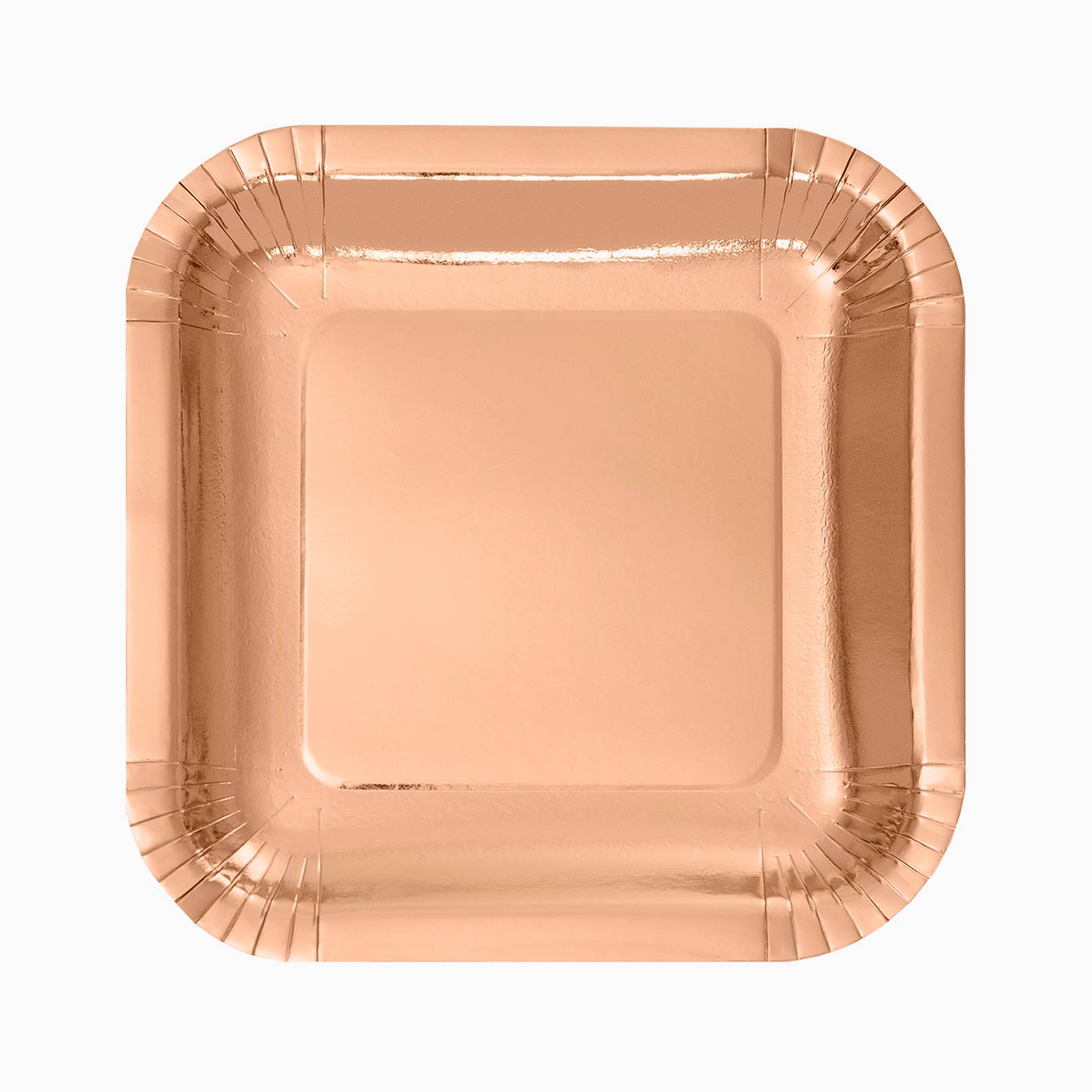 Plato Cartón Llano Cuadrado Metalizado 23 x 23 cm Oro Rosa