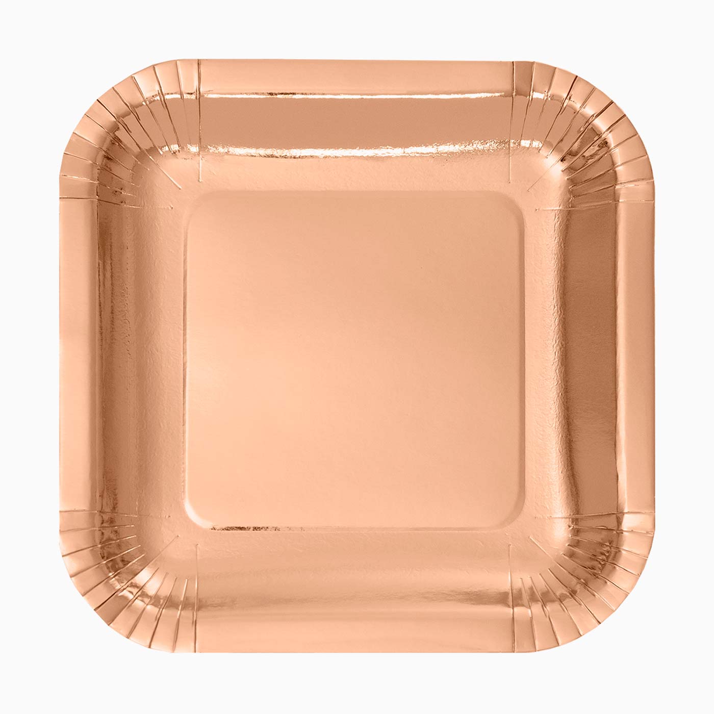 Plato Cartón Llano Cuadrado Metalizado 26 x 26 cm Oro Rosa