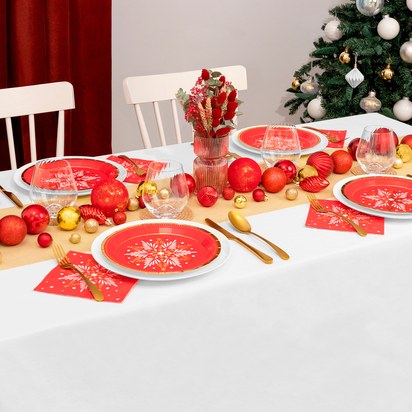 Plato Redondo Rojo Navidad Estrella