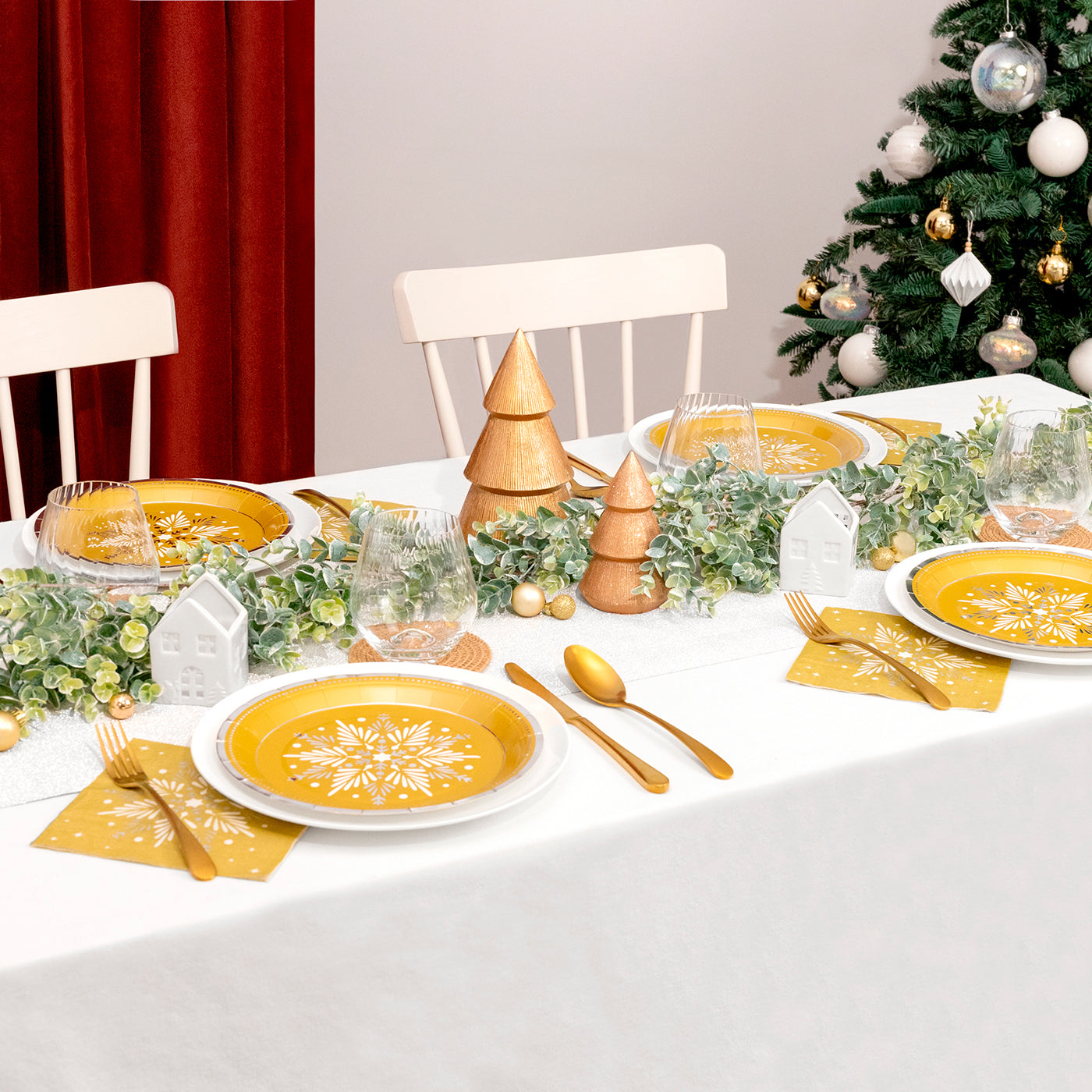 Plato Cartón Llano Navidad Ø 23 cm Copo Nieve Oro