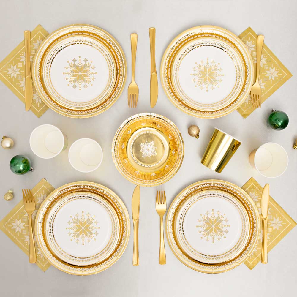 Plato Cartón Llano Postre Navidad Ø18 cm Bordado Oro 8 uds