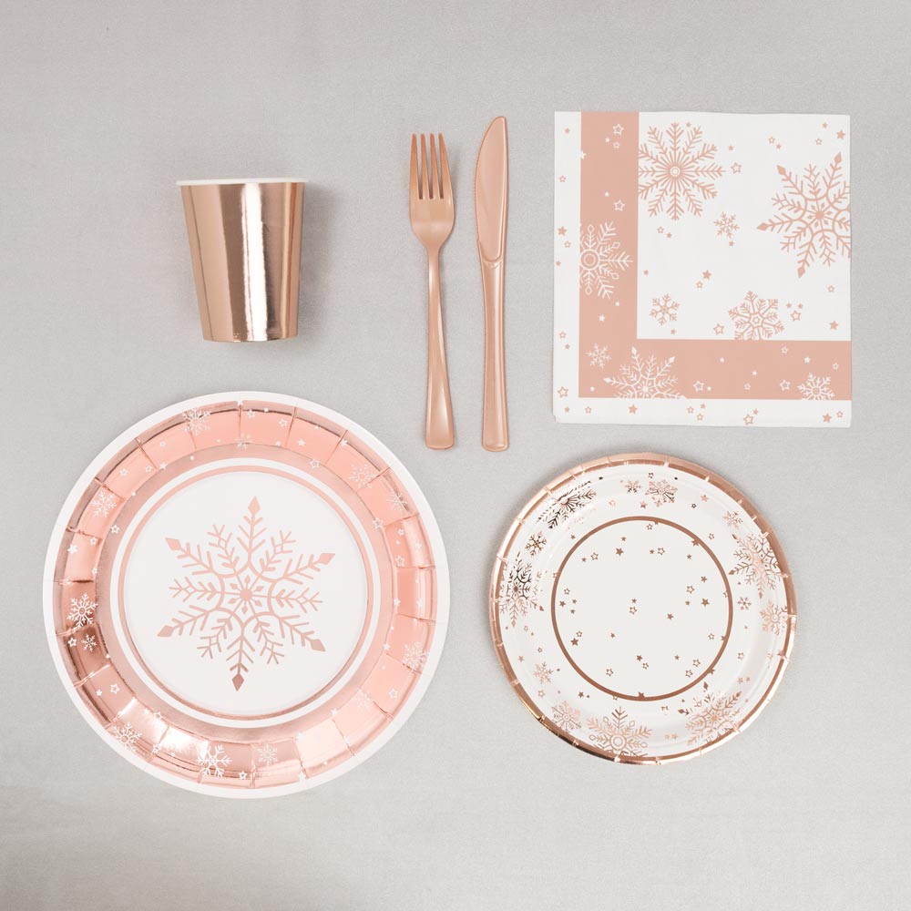 Servilleta Navidad Copo de Nieve 33cm Oro Rosa/Blanco