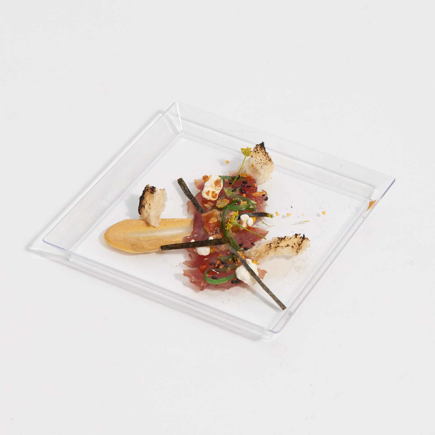 Plato Plástico Reutilizable PS Cuadrado Finger Food 13 x 13 cm Transparente 25 uds